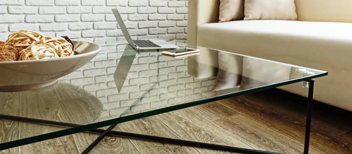 modern glass table in the loft interior